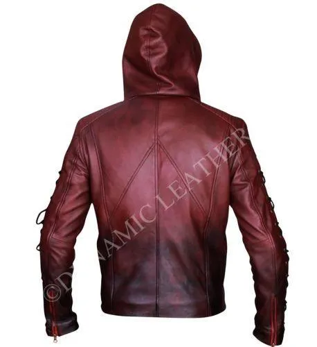 Arrow Arsenal Red Colton Haynes Hooded Costume Leather Jacket