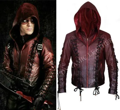 Arrow Arsenal Red Colton Haynes Hooded Costume Leather Jacket