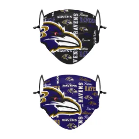 Baltimore Ravens NFL Logo Rush Adjustable 2 Pack Face Cover