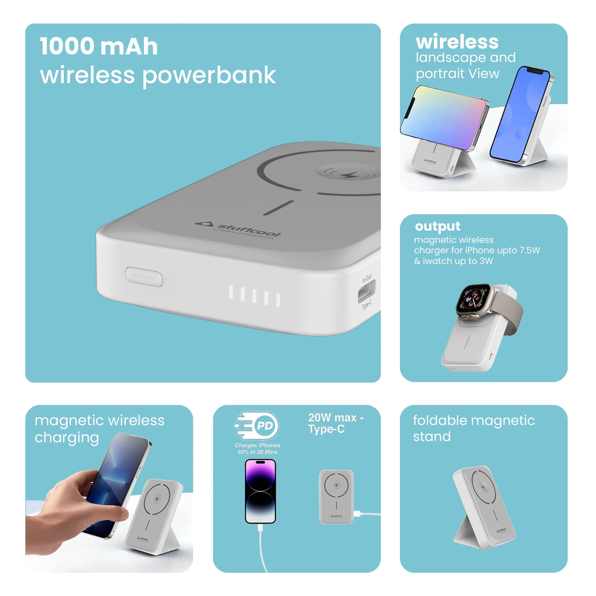 Click Duo 10000mAh Magnetic Wireless Powerbank with Apple Watch Charging