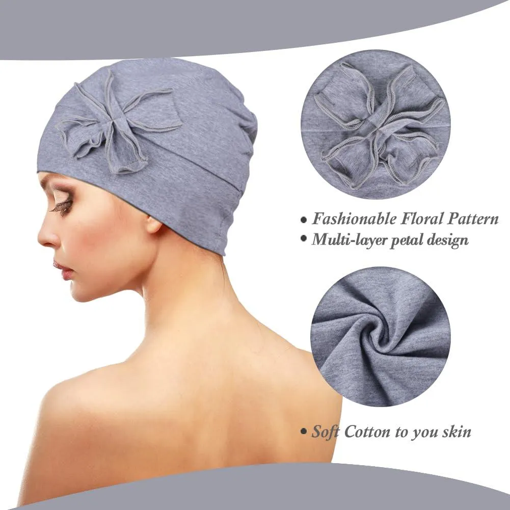 DACKRITO 4 Pieces Cotton Chemo Turbans Headwear Beanie for Women, Chemo Caps with Floral for Cancer Patient Hair Loss, Group-1, One Size