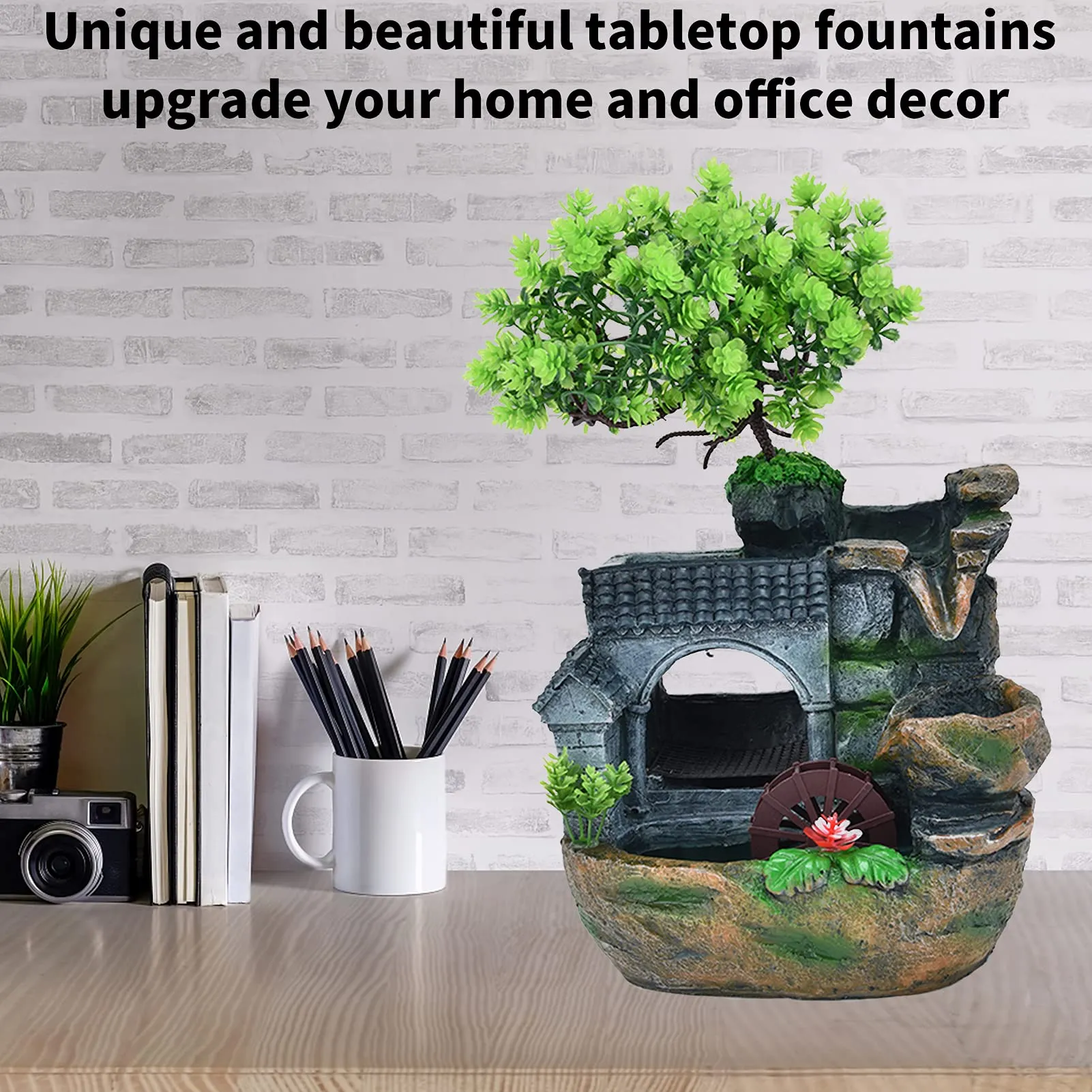 Desktop Fountain, Feng Shui Waterscape Home Ornament Resin Desktop Decor for Living Room for Tabletop(Pink)