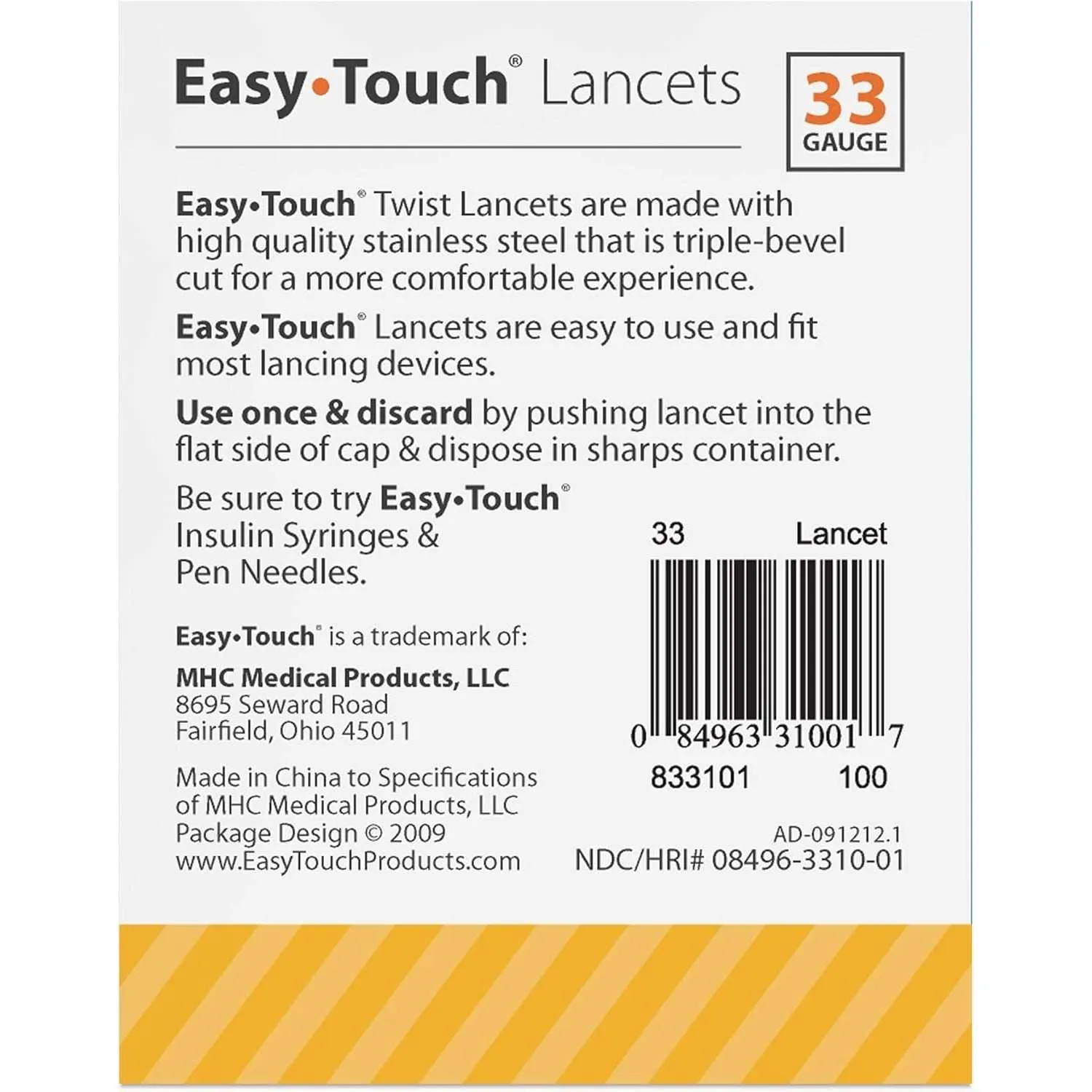 Easy Touch Twist Lancets 33 Gauge - 100 Ct