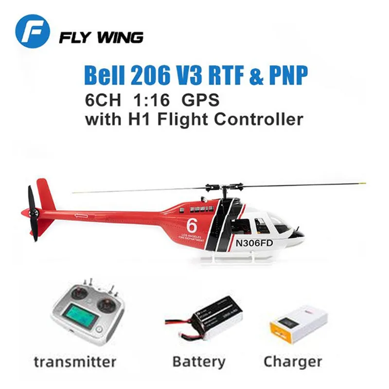 FLY WING Bell 206 V3 Large RC Helicopter 470 CLASS With H1 Flight Controller GPS PNP / RTF