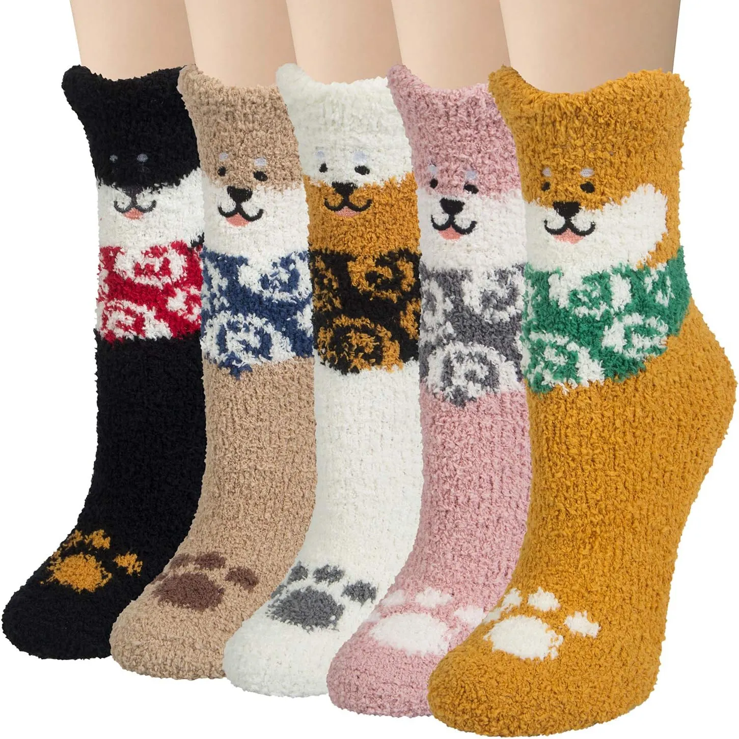 Fuzzy Socks for Women 5 Pairs Warm Fluffy Socks Winter Slipper Socks Soft Cute Cat Animal Socks Gifts