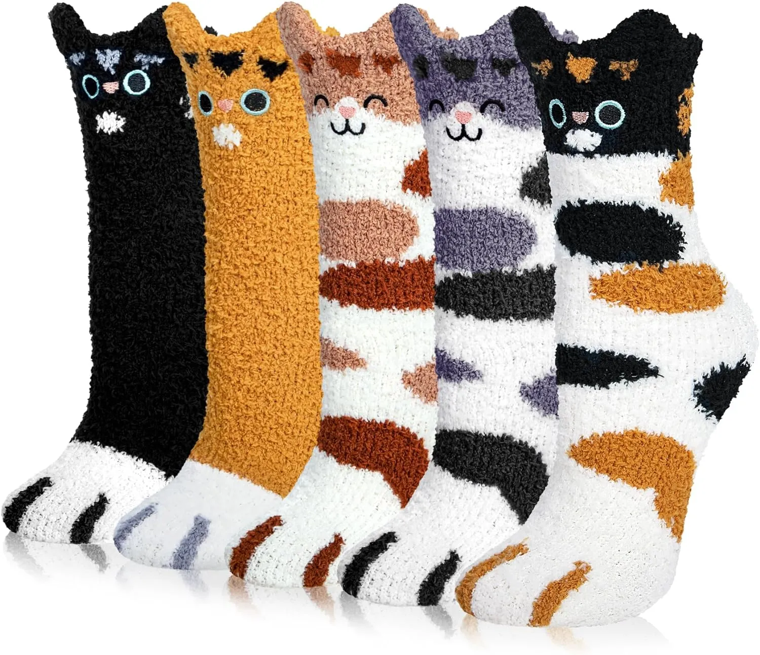 Fuzzy Socks for Women 5 Pairs Warm Fluffy Socks Winter Slipper Socks Soft Cute Cat Animal Socks Gifts