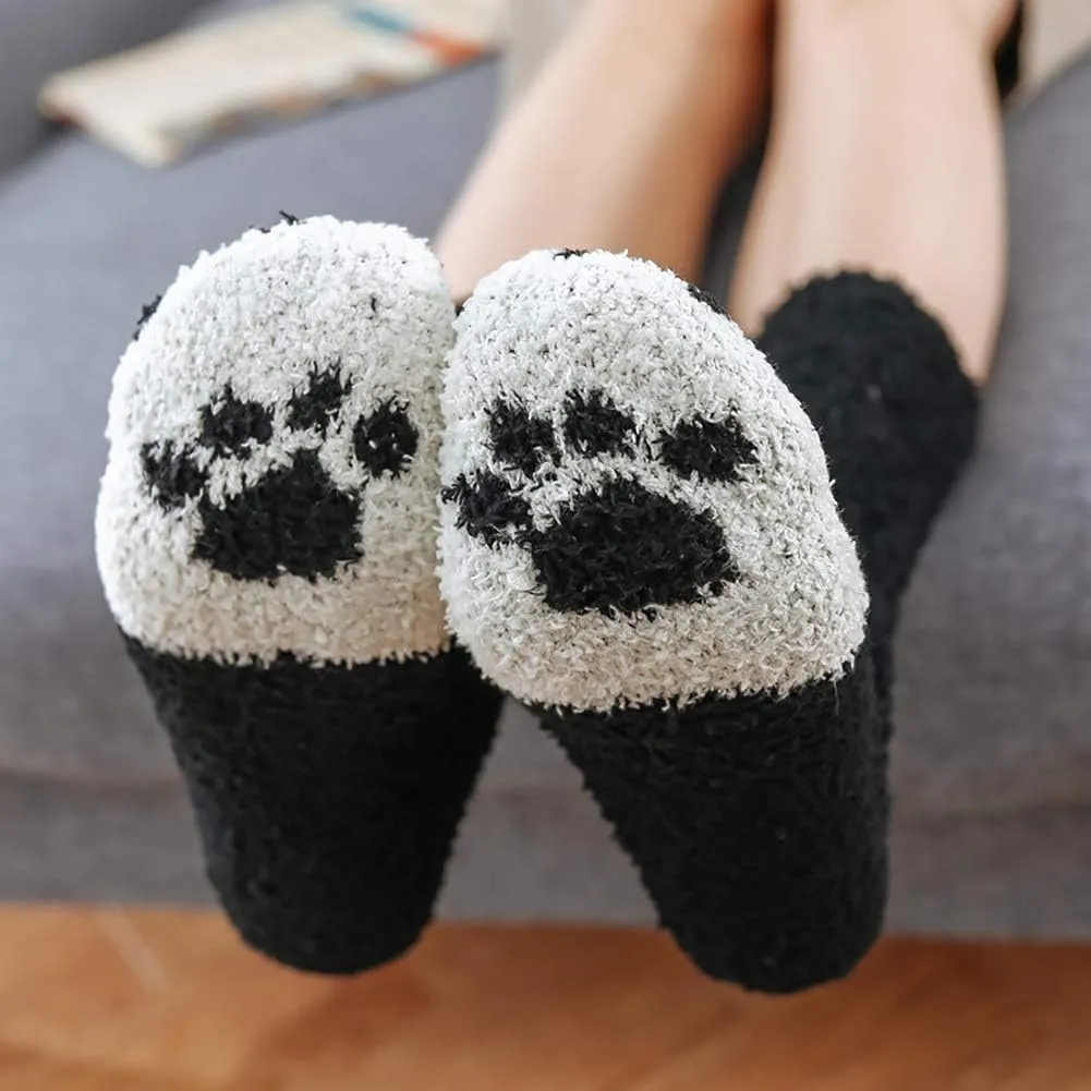 Fuzzy Socks for Women 5 Pairs Warm Fluffy Socks Winter Slipper Socks Soft Cute Cat Animal Socks Gifts