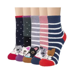 Fuzzy Socks for Women 5 Pairs Warm Fluffy Socks Winter Slipper Socks Soft Cute Cat Animal Socks Gifts