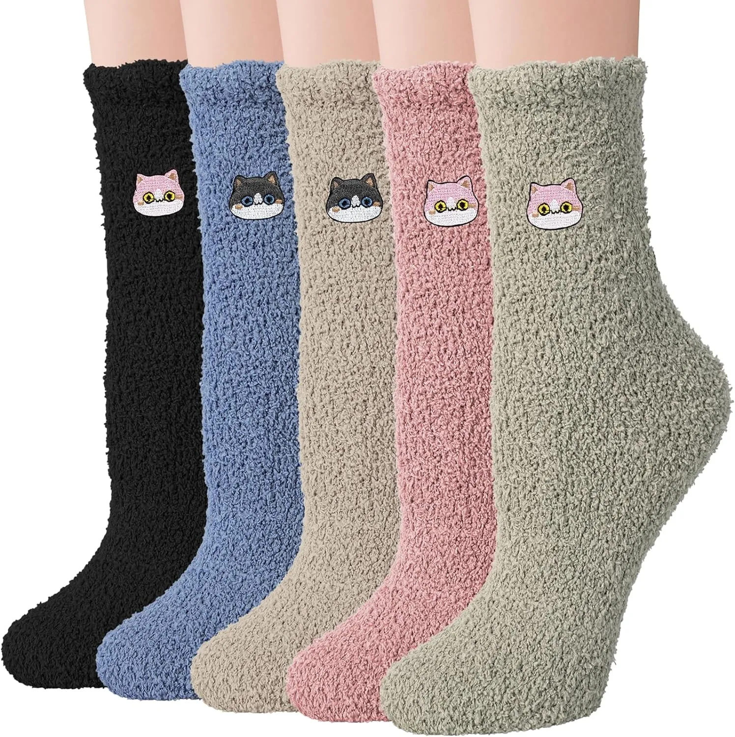 Fuzzy Socks for Women 5 Pairs Warm Fluffy Socks Winter Slipper Socks Soft Cute Cat Animal Socks Gifts