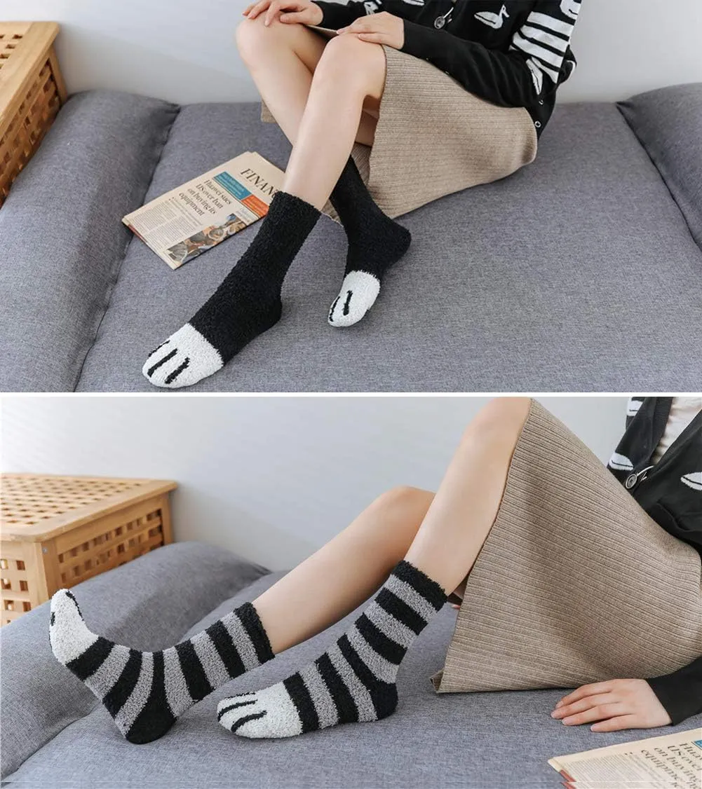 Fuzzy Socks for Women 5 Pairs Warm Fluffy Socks Winter Slipper Socks Soft Cute Cat Animal Socks Gifts