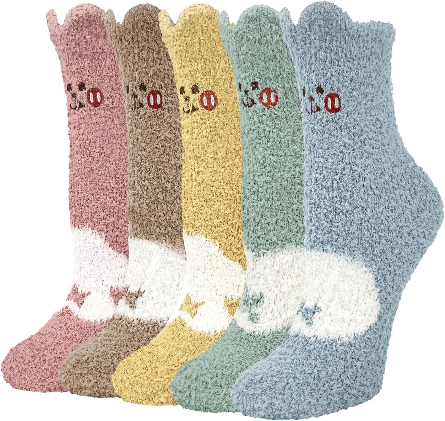 Fuzzy Socks for Women 5 Pairs Warm Fluffy Socks Winter Slipper Socks Soft Cute Cat Animal Socks Gifts