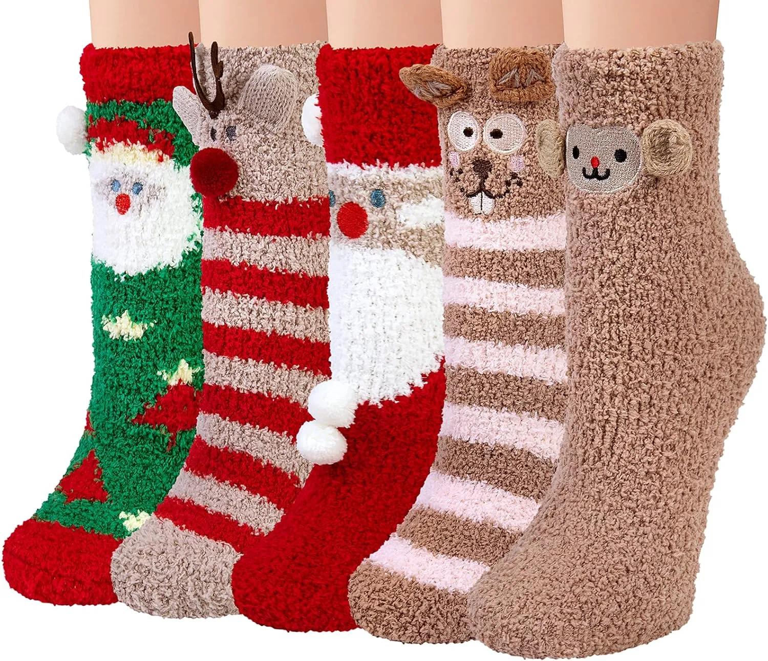 Fuzzy Socks for Women 5 Pairs Warm Fluffy Socks Winter Slipper Socks Soft Cute Cat Animal Socks Gifts