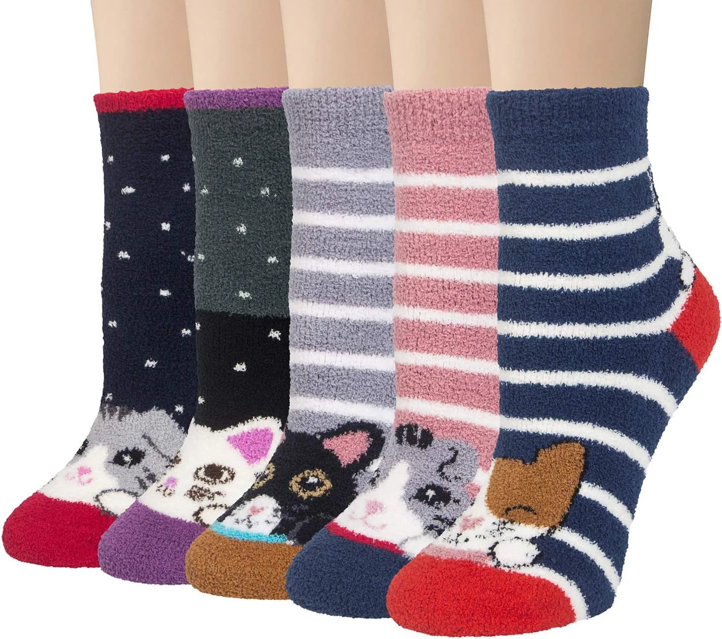 Fuzzy Socks for Women 5 Pairs Warm Fluffy Socks Winter Slipper Socks Soft Cute Cat Animal Socks Gifts