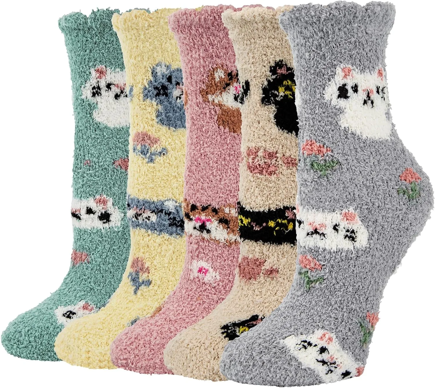 Fuzzy Socks for Women 5 Pairs Warm Fluffy Socks Winter Slipper Socks Soft Cute Cat Animal Socks Gifts