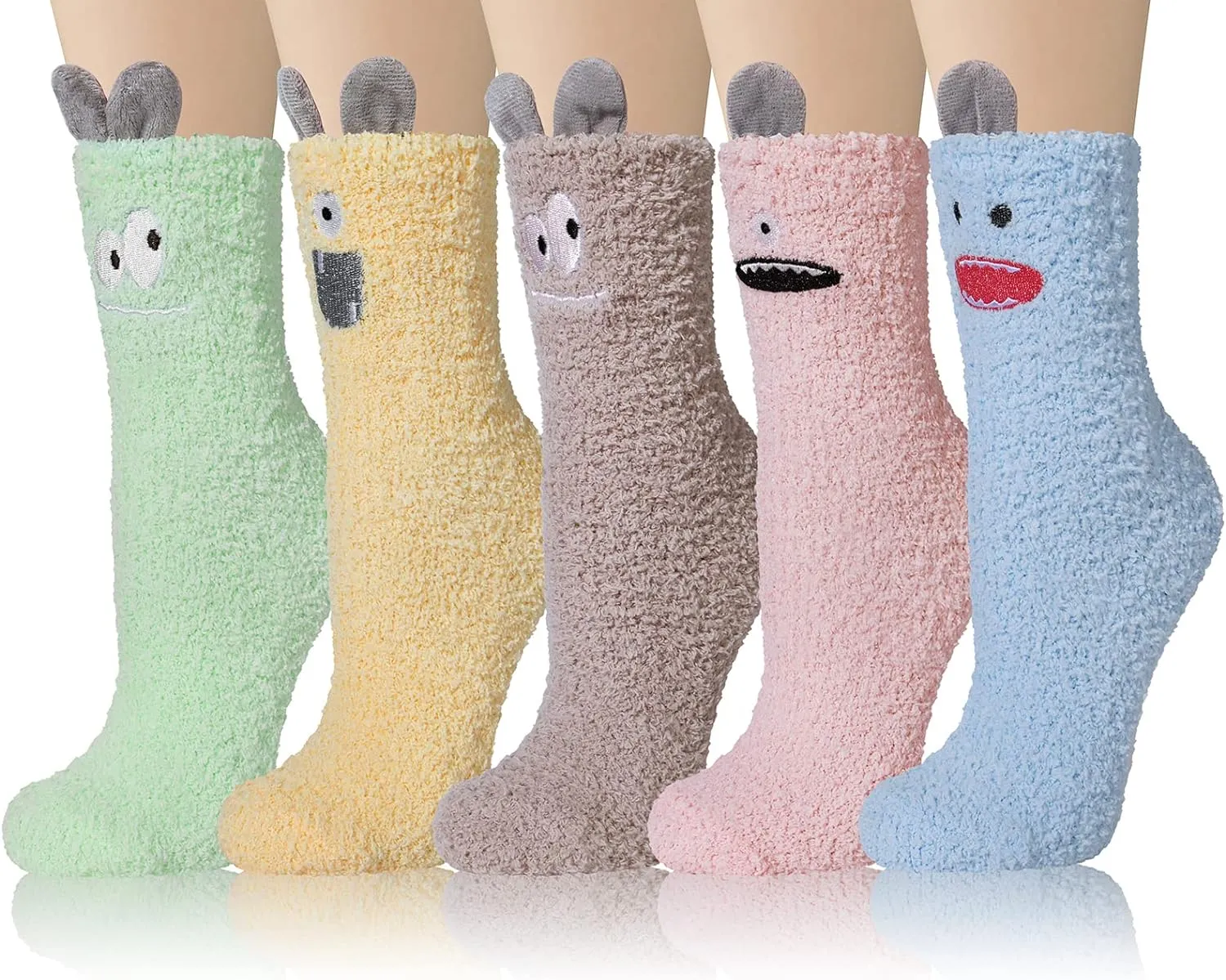 Fuzzy Socks for Women 5 Pairs Warm Fluffy Socks Winter Slipper Socks Soft Cute Cat Animal Socks Gifts