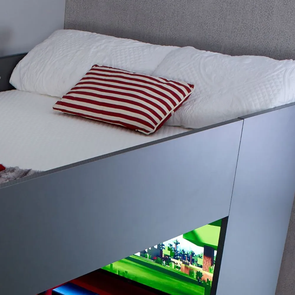 High Sleeper PodBed Small Double Gaming Bed with Built-In Desk & Open Wardrobe