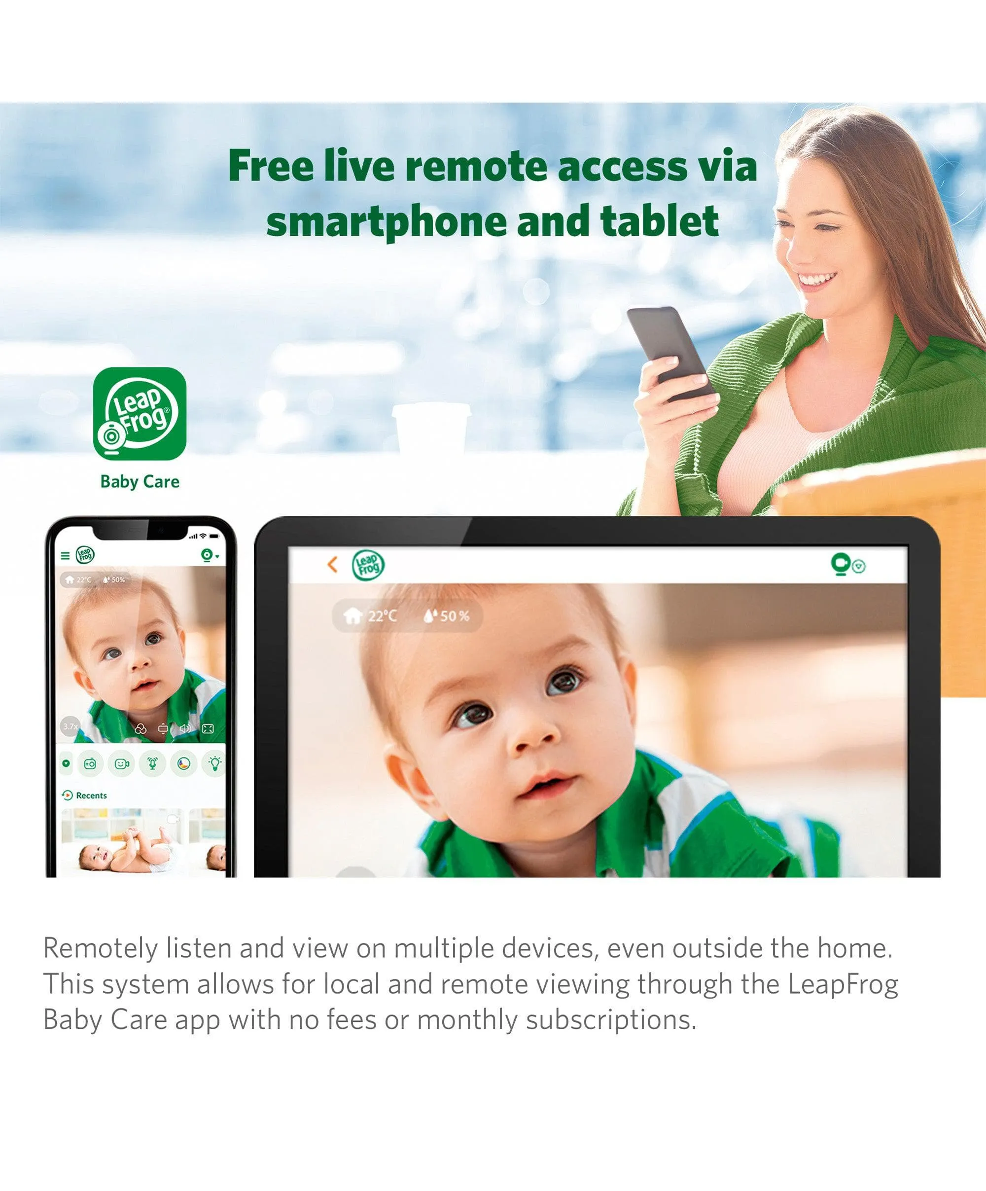 LeapFrog LF815HD 5' Smart Video Baby Monitor with Colour Night Vision - White