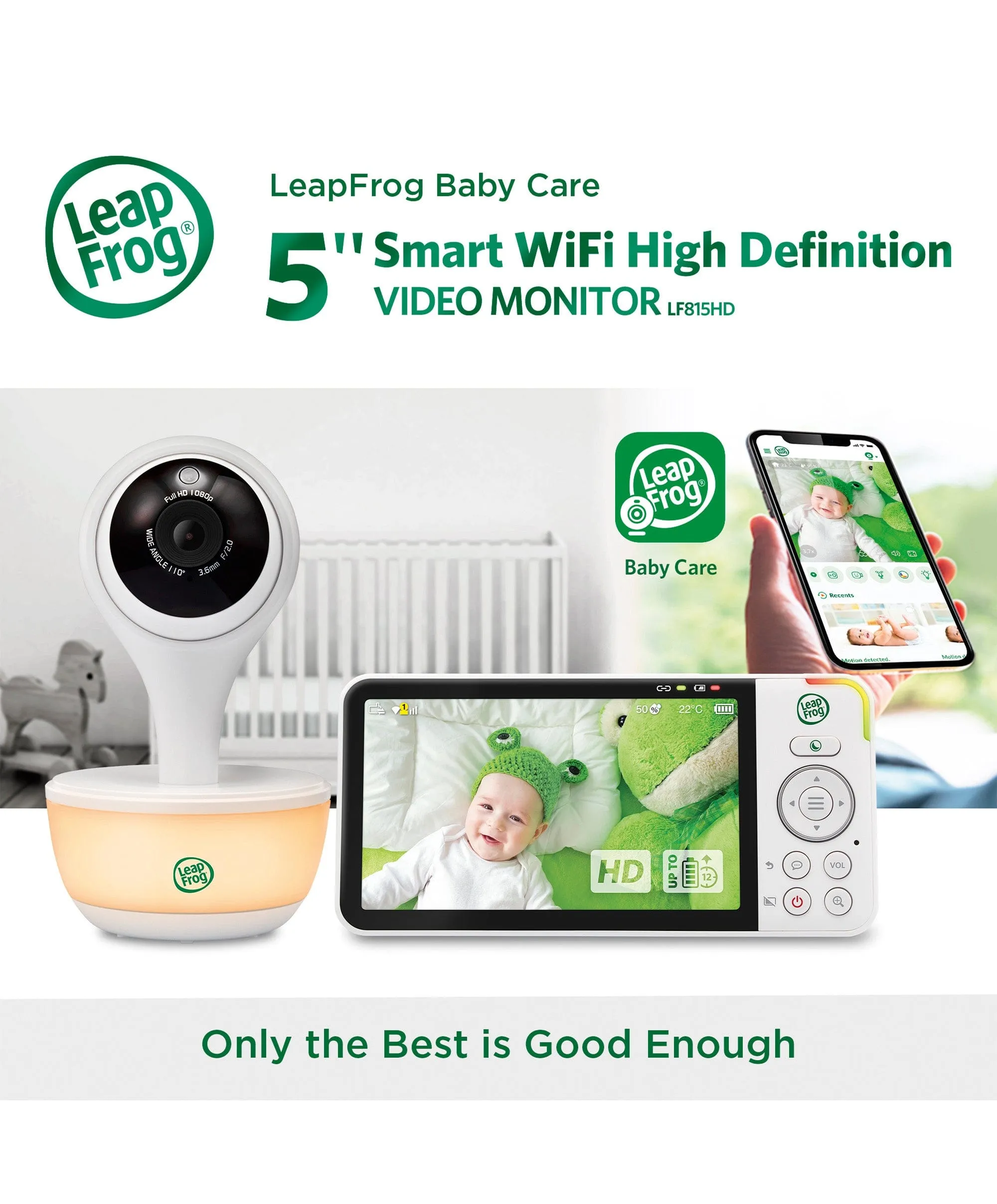 LeapFrog LF815HD 5' Smart Video Baby Monitor with Colour Night Vision - White