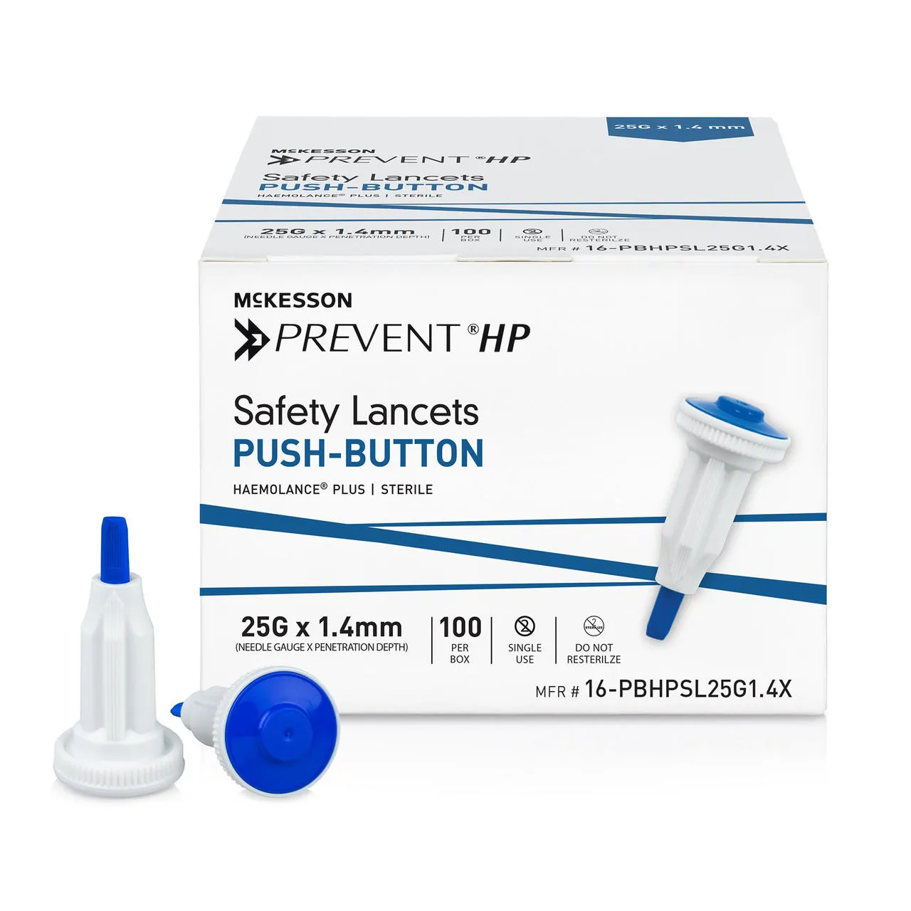 McKesson Prevent Safety Lancet Fixed Depth Lancet Needle, Push Button, 100 ct