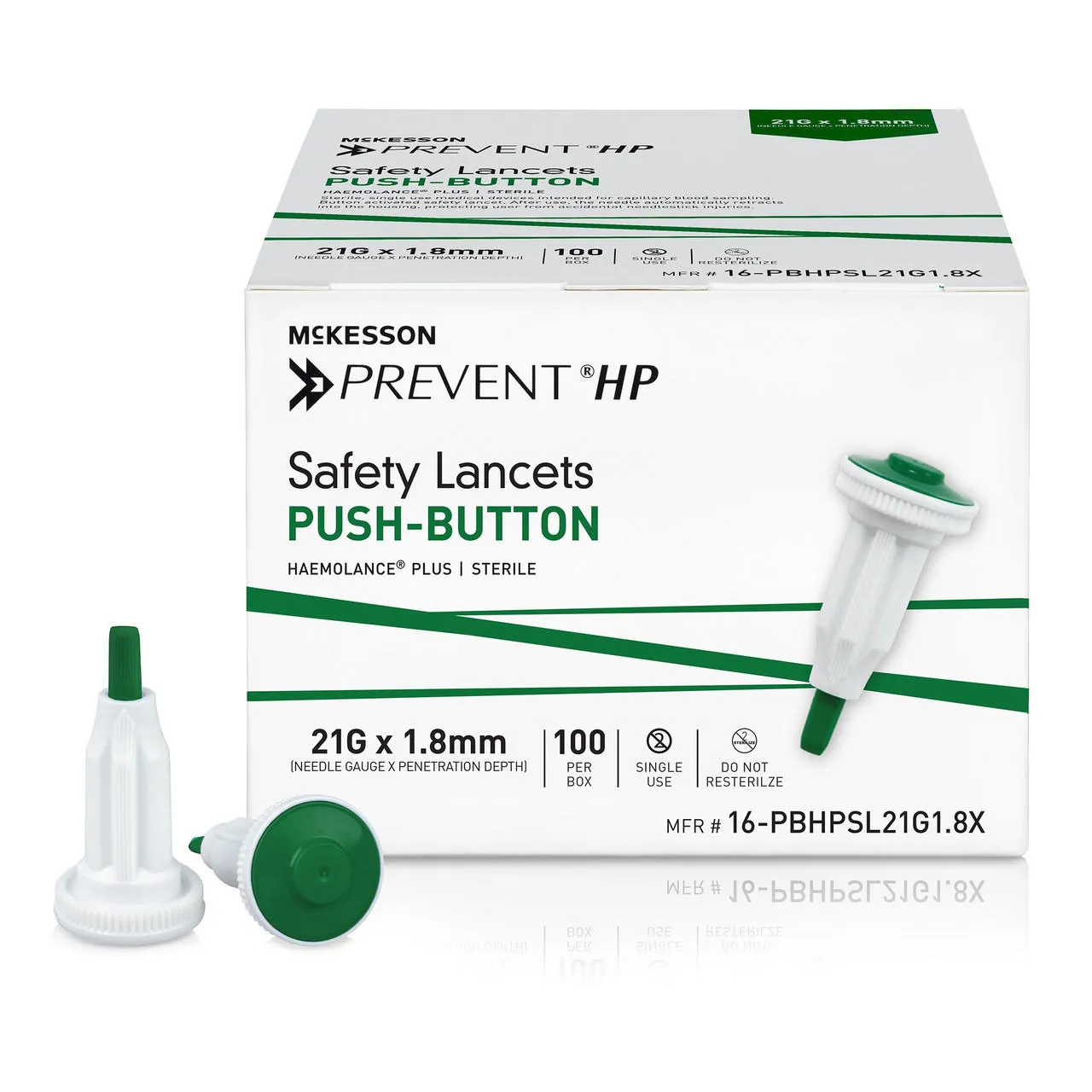 McKesson Prevent Safety Lancet Fixed Depth Lancet Needle, Push Button, 100 ct