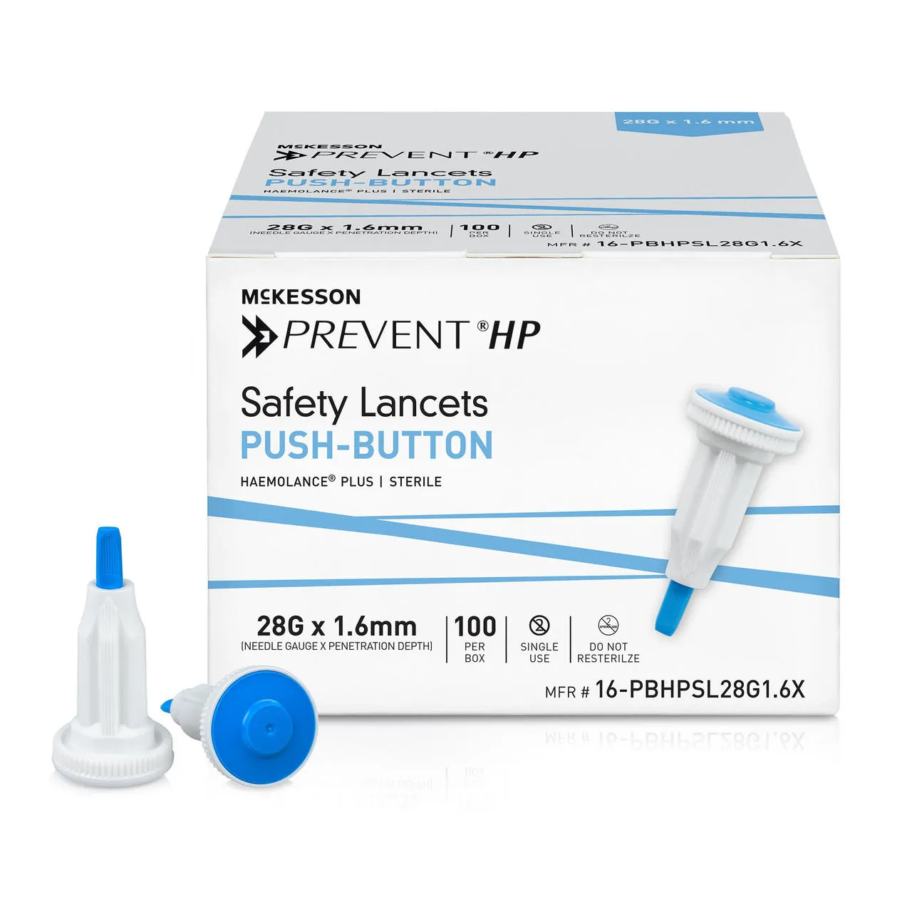 McKesson Prevent Safety Lancet Fixed Depth Lancet Needle, Push Button, 100 ct