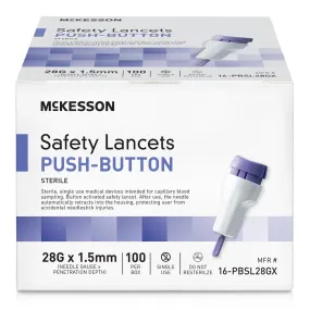 McKesson Prevent Safety Lancet Fixed Depth Lancet Needle, Push Button, 100 ct