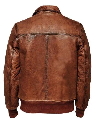 Mens Biker Motorcycle Vintage Distressed Brown Bomber Leather Jacket