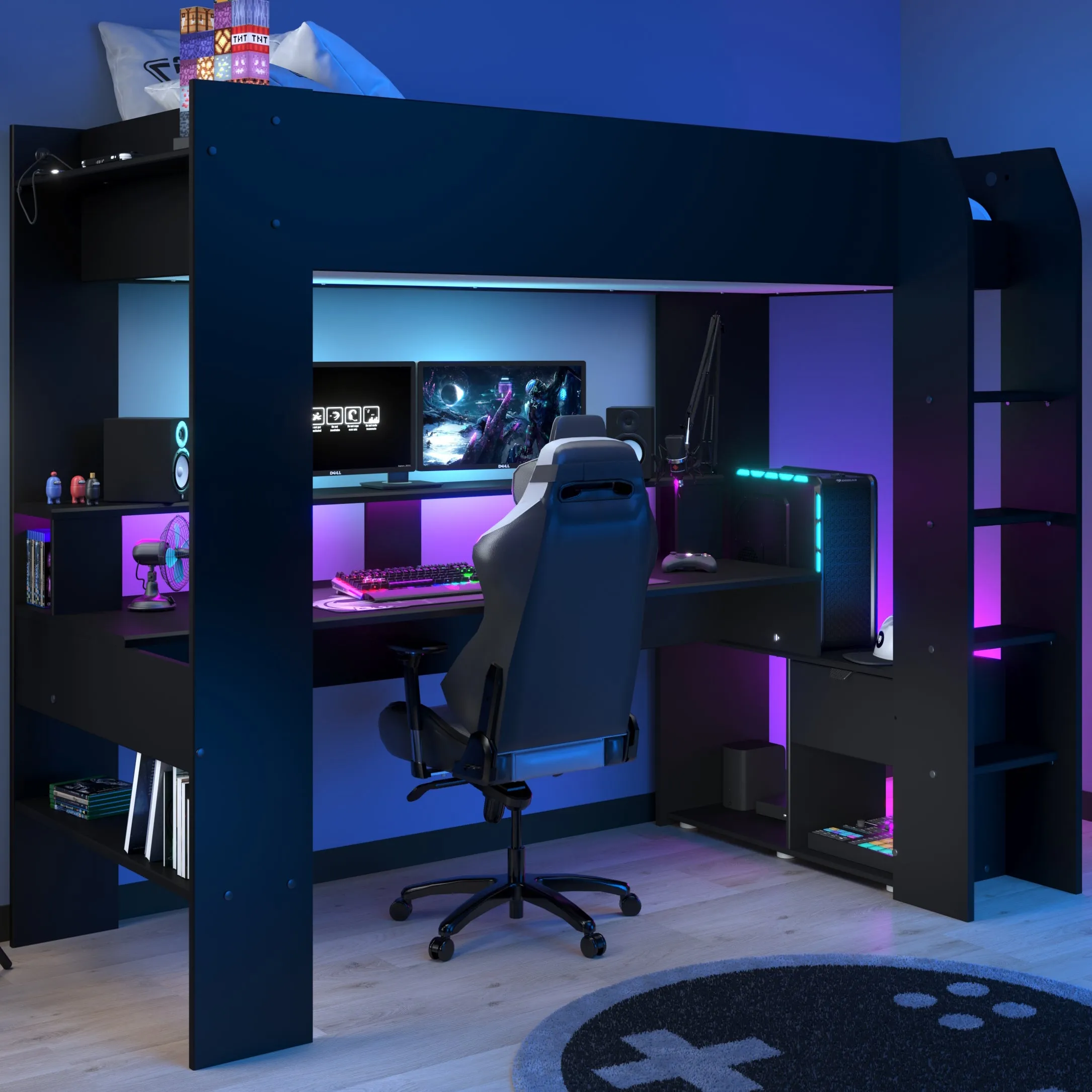 Online Gaming Highsleeper Bed with Built-In Gaming Desk