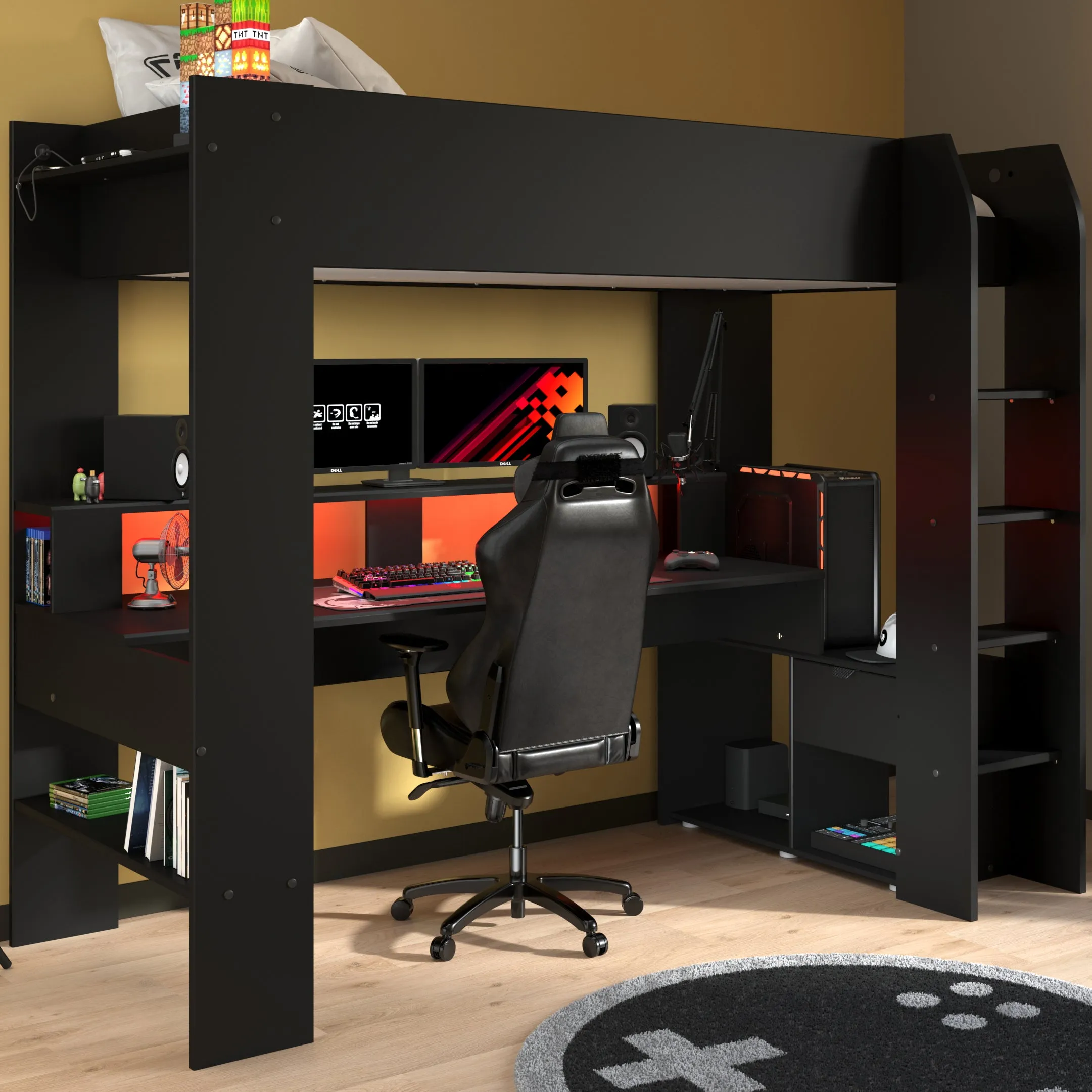 Online Gaming Highsleeper Bed with Built-In Gaming Desk