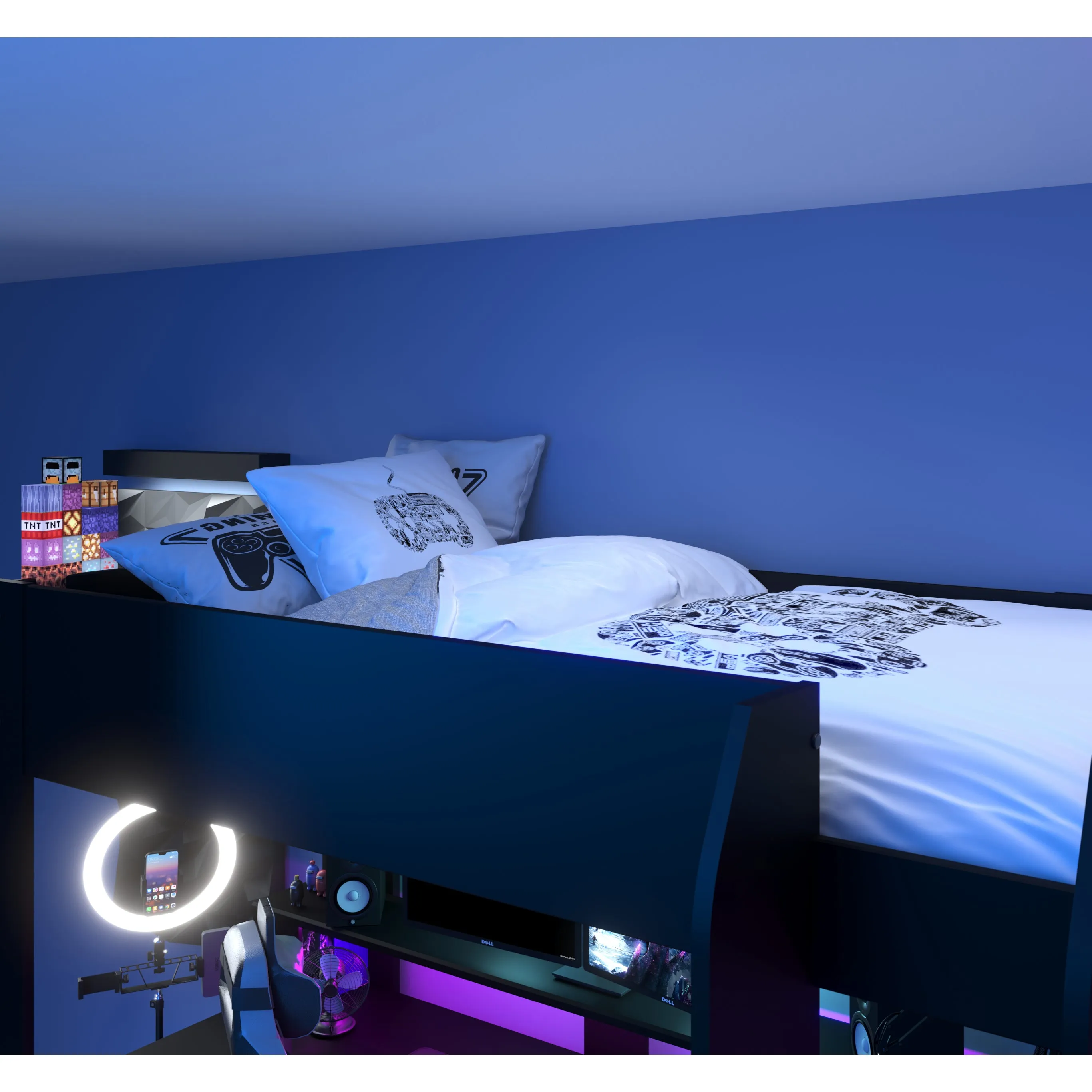 Online Gaming Highsleeper Bed with Built-In Gaming Desk