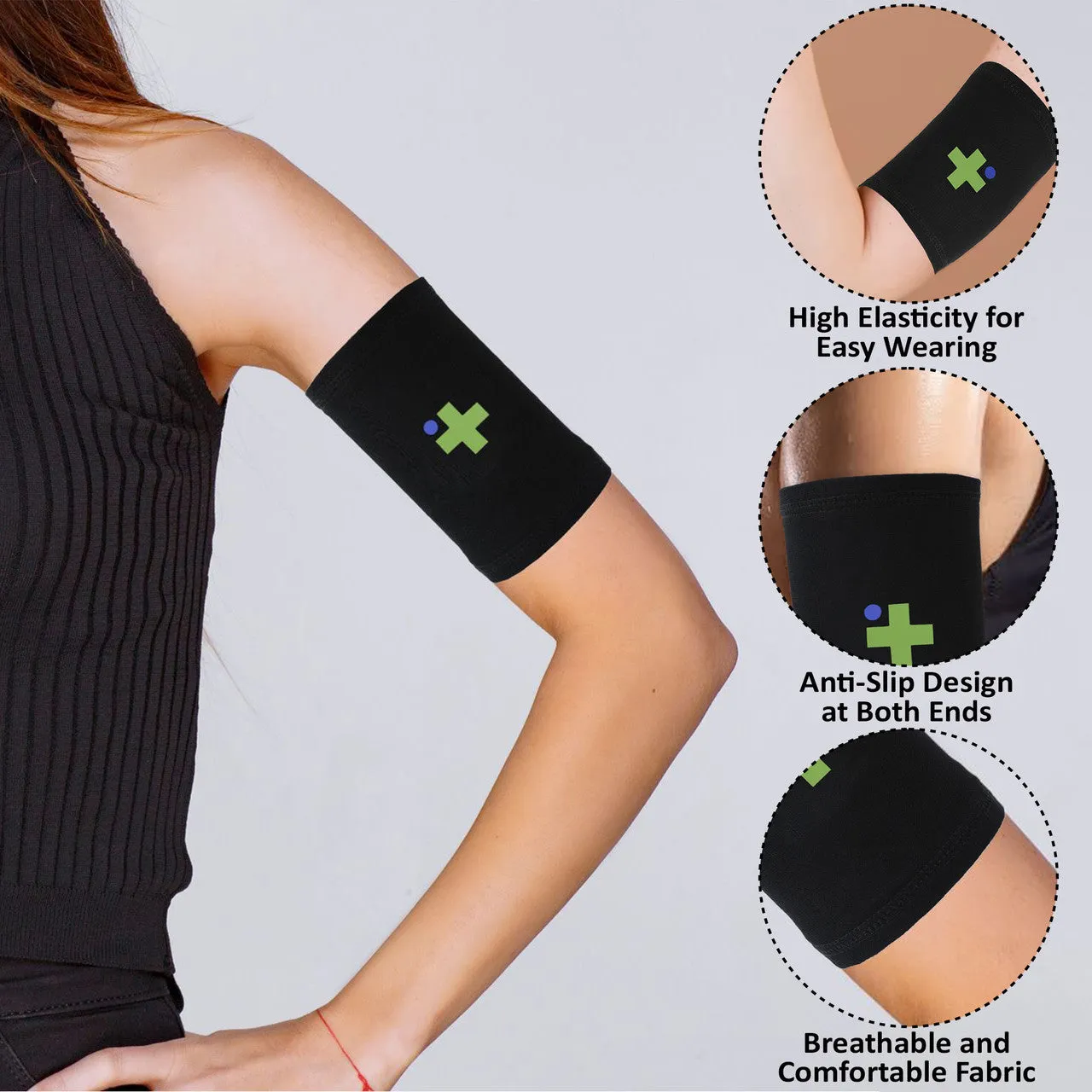 Overt Sensor Armband - Fits All CGM Devices - Kids & Adults - Black Medium Band [4 pack]