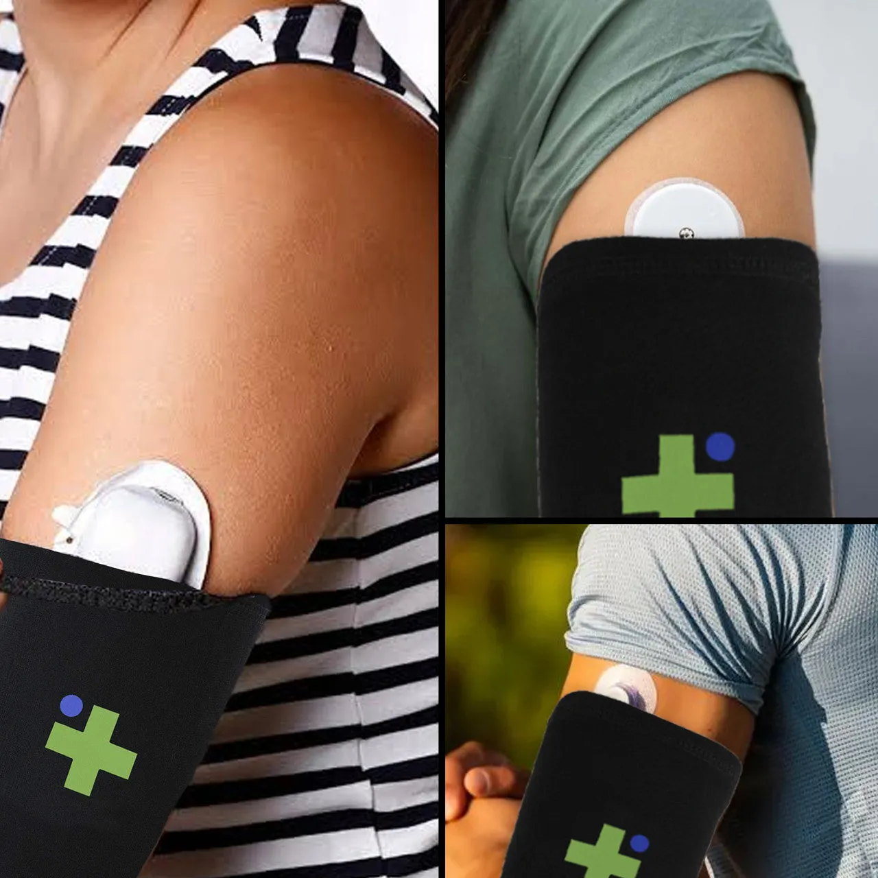 Overt Sensor Armband - Fits All CGM Devices - Kids & Adults - Black Medium Band [4 pack]