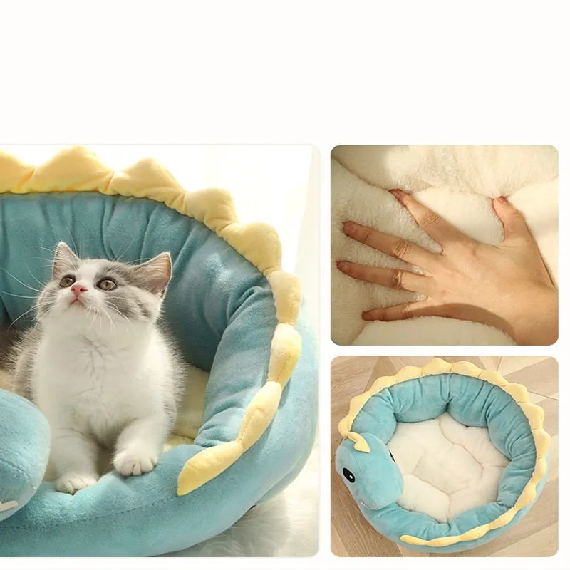 Pet Cat Bed Dinosaur Round Small Dog Beds for Cats Lovely Puppy Mat Soft Sofa Mat Nest Warm Kitten Sleep Mats Products