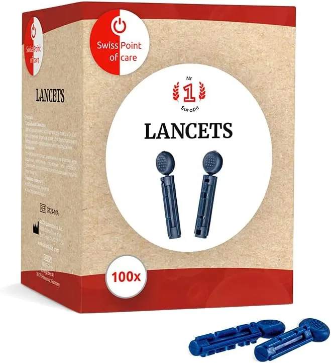 Swiss Point Of Care Lancets - 100 Pack for Easy Ketone and Glucose Measurement