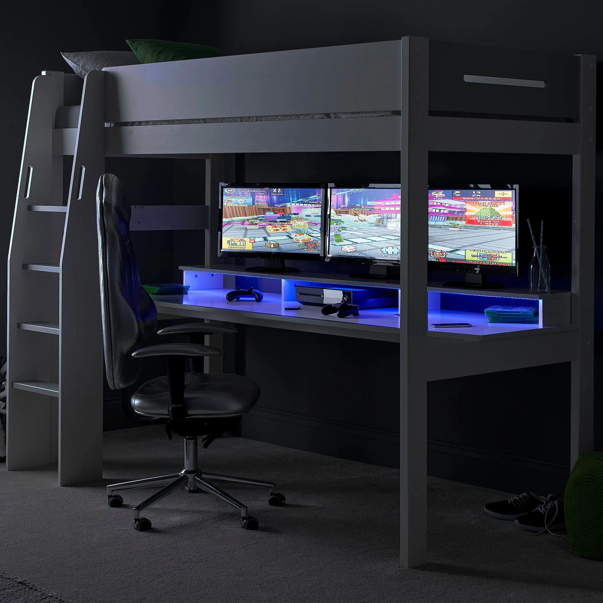 Urban High Sleeper Console Gaming Bed with Built-In Gaming Desk