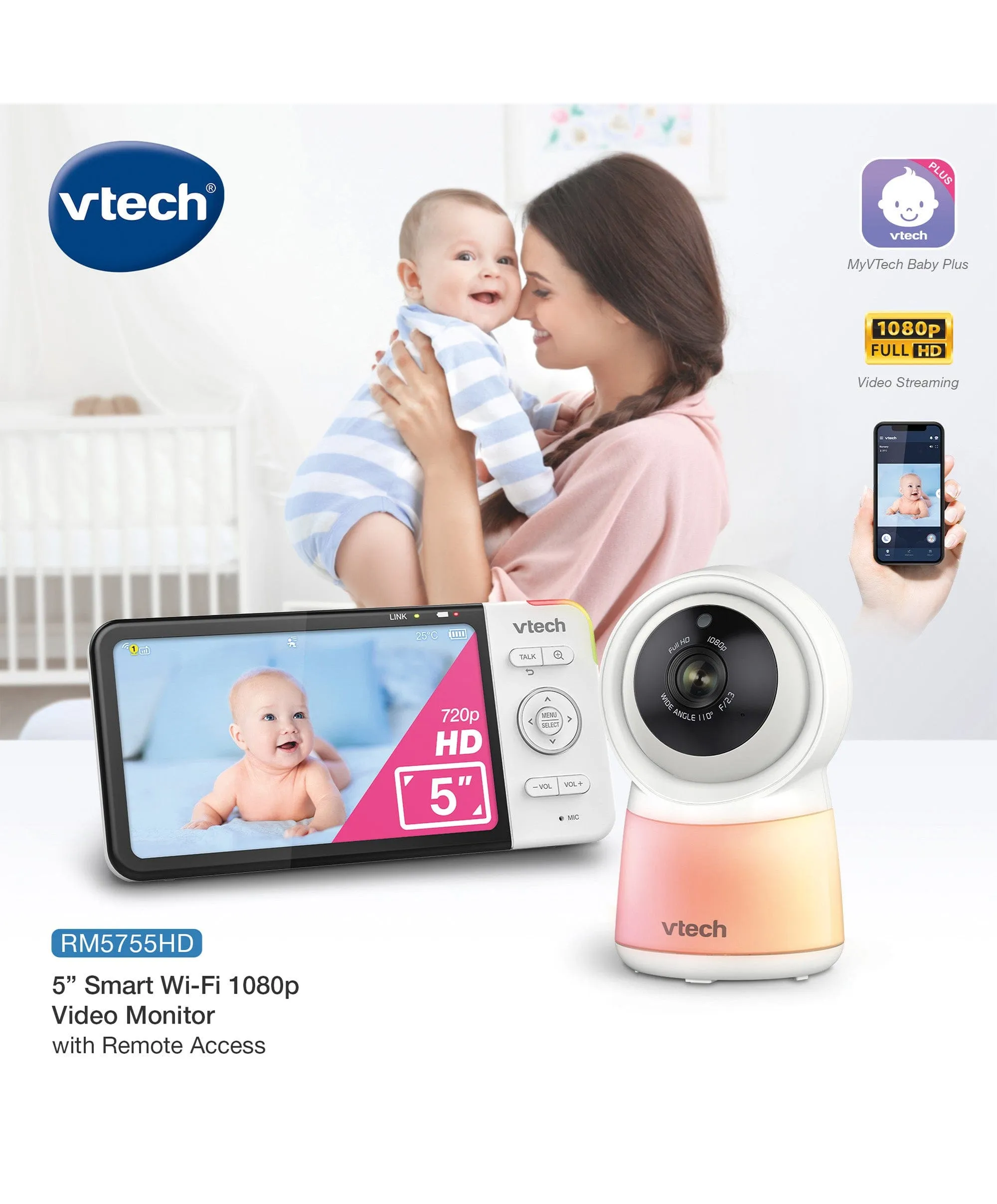 VTech RM5755HD 5” Smart Baby Monitor - White